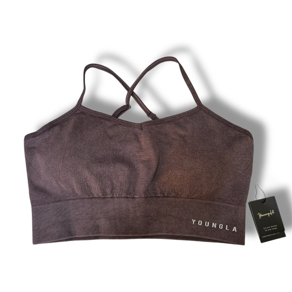 YoungLA Women’s Sports Bra Plum Truffle Wash Padded Adjustable Strap NWT - Picture 2 of 4